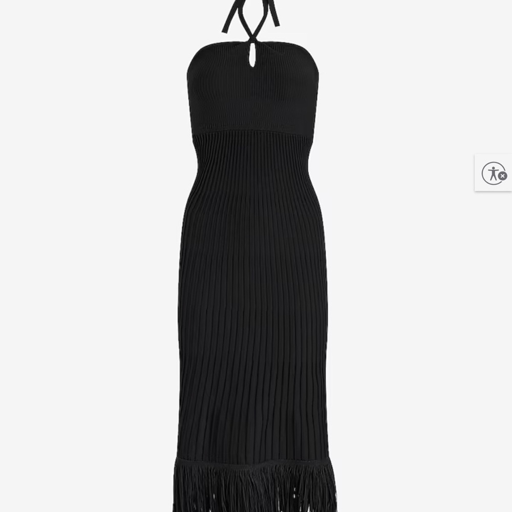 Ribbed Halter Sleeveless Fringe Midi Sweater Dress